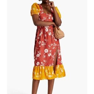 Walter Baker Cara Floral Print Crepe de Chine MIDI Dress NWT